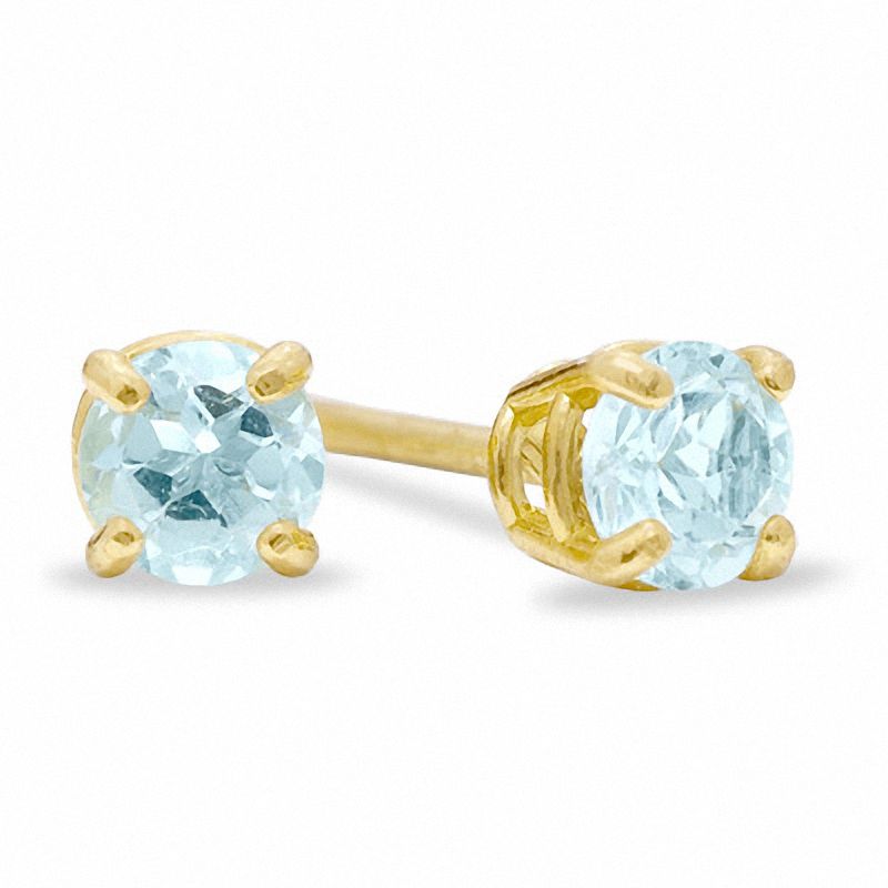 3mm Lab-Created Aquamarine Stud Earrings in 10K Gold