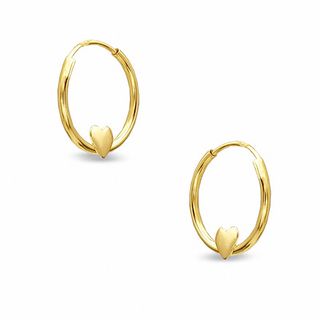 Child's 10K Gold Hoop with Heart Earrings