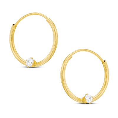 Cubic Zirconia 11.5mm Hoop Earrings in 10K Gold