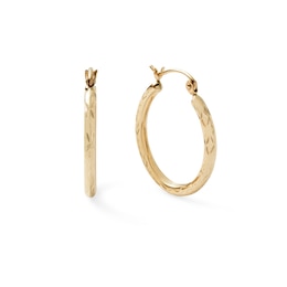 14K Gold 20mm Diamond-Cut Hoop Earrings