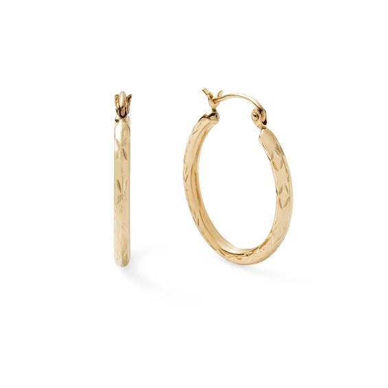 20mm Diamond-Cut Hoop Earrings in 14K Hollow Gold