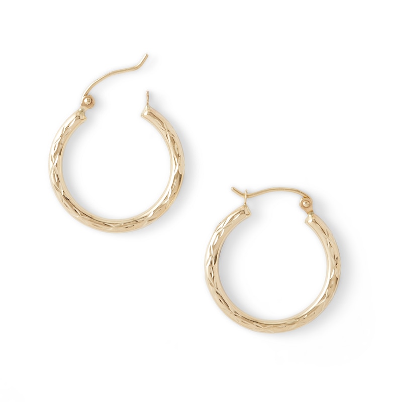 Main Image 2 of 20mm Diamond-Cut Hoop Earrings in 14K Hollow Gold