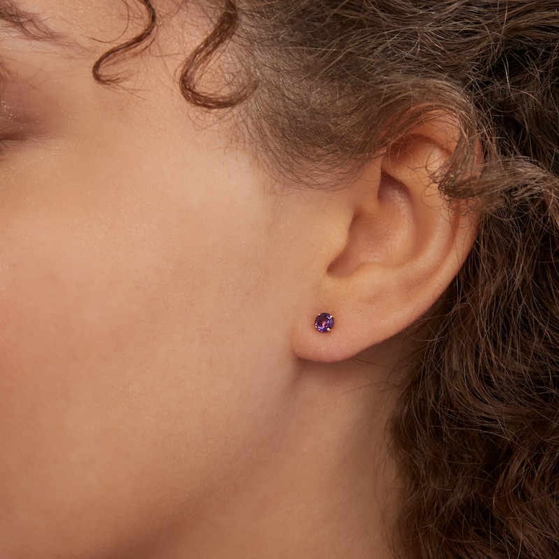 Main Image 3 of 10K Solid Gold Lab Created Purple Sapphire Solitaire Studs