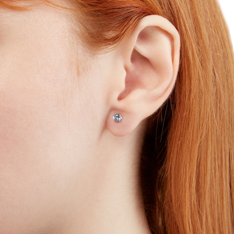 Main Image 3 of 4mm Aquamarine Basket Stud Earrings in 10K Gold
