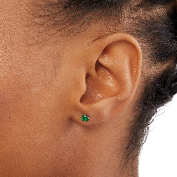 10K Solid Gold Simulated Emerald Solitaire Studs