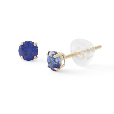10K Solid Gold 4mm Blue Lab-Created Sapphire Solitaire Studs