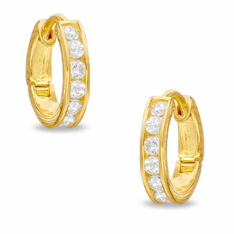 Cubic Zirconia Nine Stone 11mm Huggie Earrings in 10K Gold