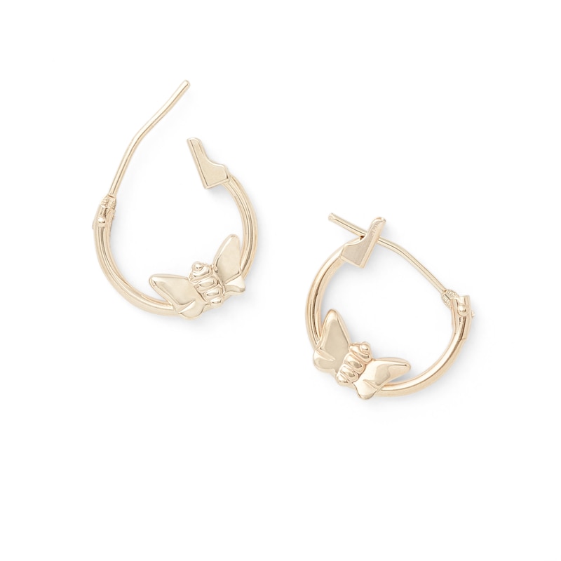 10K Gold Hoop Earrings with Butterfly