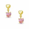 10K Gold Heart with Heart-Shaped Pink Cubic Zirconia Dangle Earrings