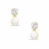 Thumbnail Image 0 of Child's Cubic Zirconia and Cultured Freshwater Pearl Stud Earrings in 10K Gold