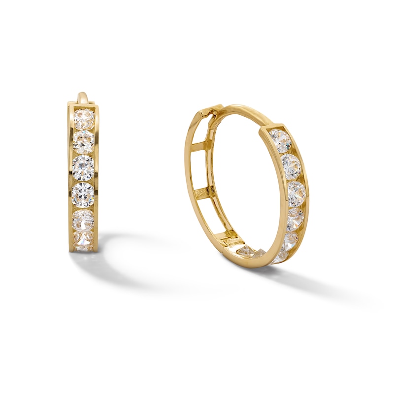 Main Image 1 of Cubic Zirconia Seven Stone 13mm Huggie Earrings in 10K Gold