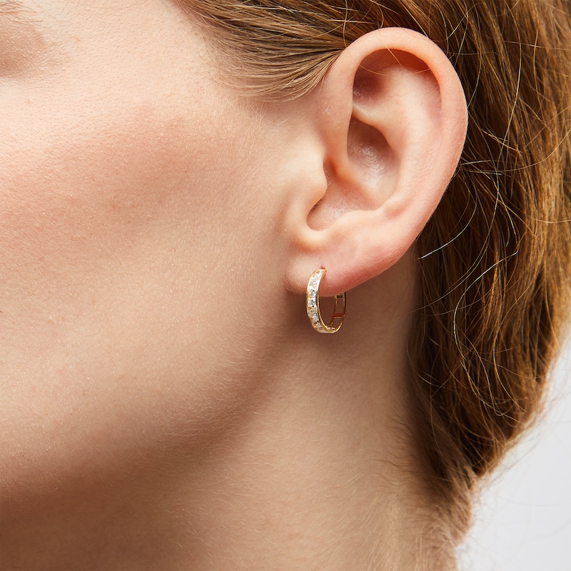 Main Image 2 of Cubic Zirconia Seven Stone 13mm Huggie Earrings in 10K Gold