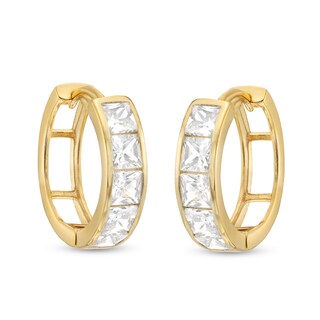 10K Solid Gold Princess-Cut CZ Huggie Hoops