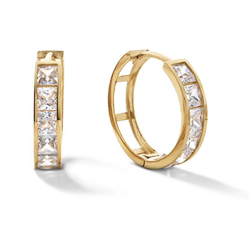 Main Image 1 of Princess-Cut Cubic Zirconia 15.0mm Huggie Earrings in 10K Gold