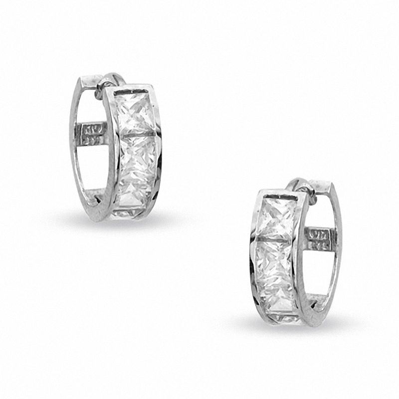 Main Image 1 of Princess-Cut Cubic Zirconia 12mm Huggie Earrings in 10K White Gold