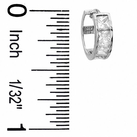 Princess-Cut Cubic Zirconia 12mm Huggie Earrings in 10K White Gold
