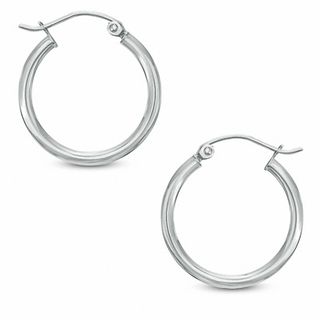 20mm Polished Tube Hoop Earrings in 10K White Gold