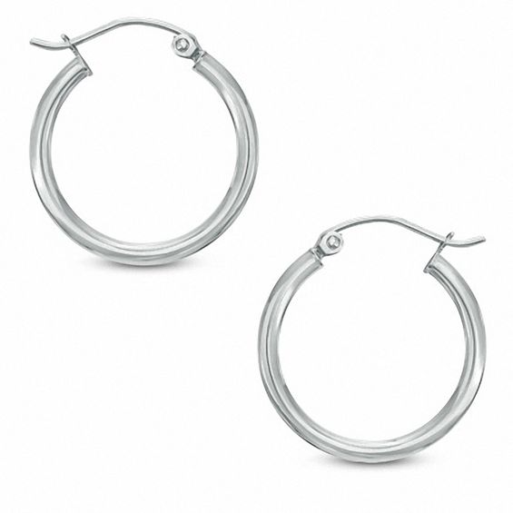 20mm Polished Tube Hoop Earrings in 10K White Gold