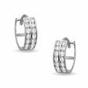 Cubic Zirconia Two Row 11mm Huggie Earrings in 10K White Gold