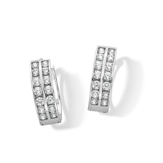 10K Solid White Gold CZ Channel Double Row Hoops