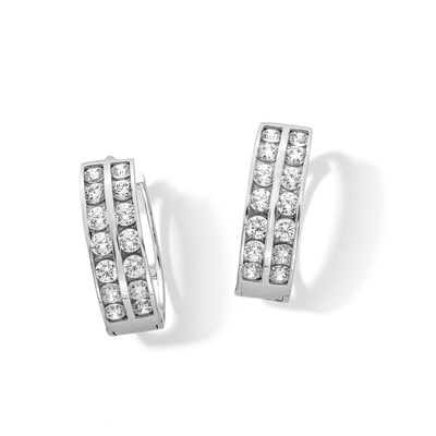 10K Solid White Gold CZ Channel Double Row Hoops