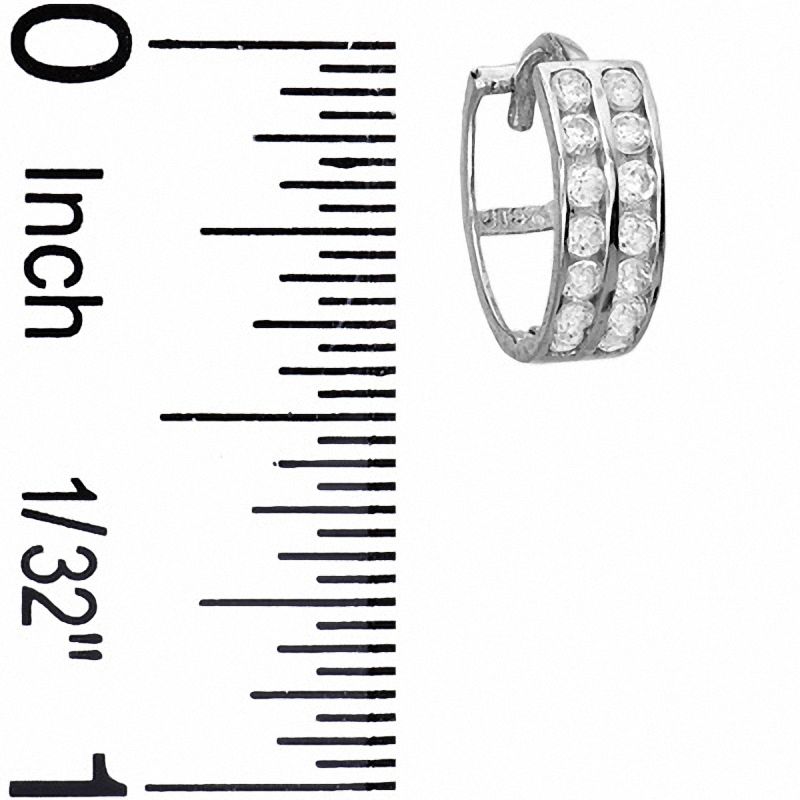 Cubic Zirconia Two Row 11mm Huggie Earrings in 10K White Gold