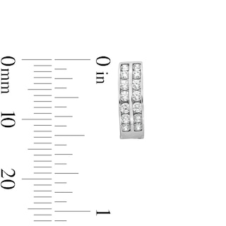 10K Solid White Gold CZ Channel Double Row Hoops