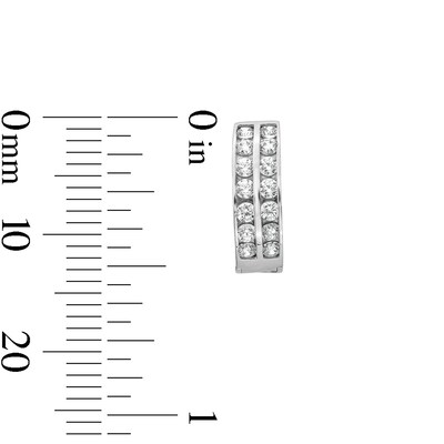 10K Solid White Gold CZ Channel Double Row Hoops