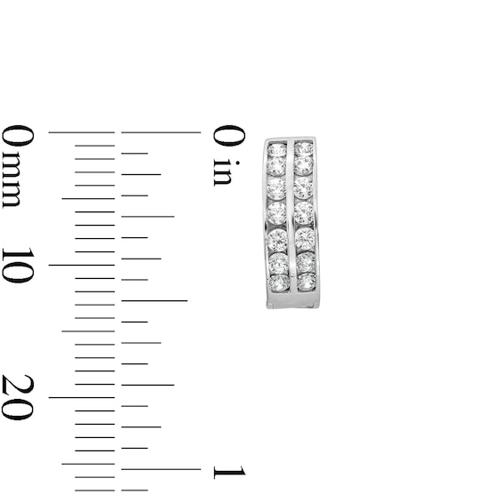 10K Solid White Gold CZ Channel Double Row Hoops