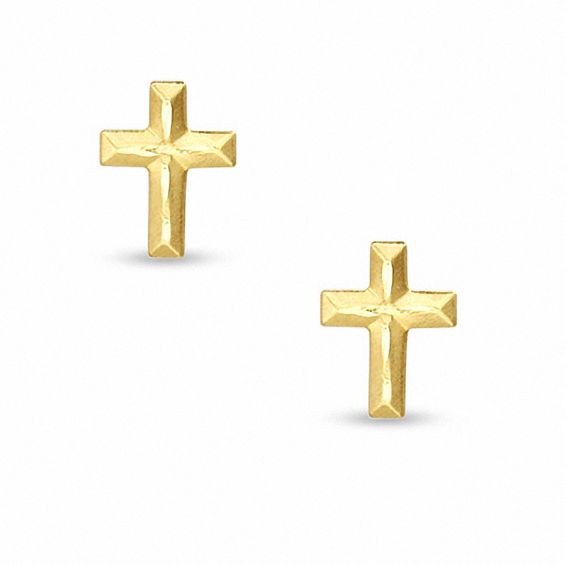 Child's 14K Gold Diamond-Cut Cross Stud Earrings