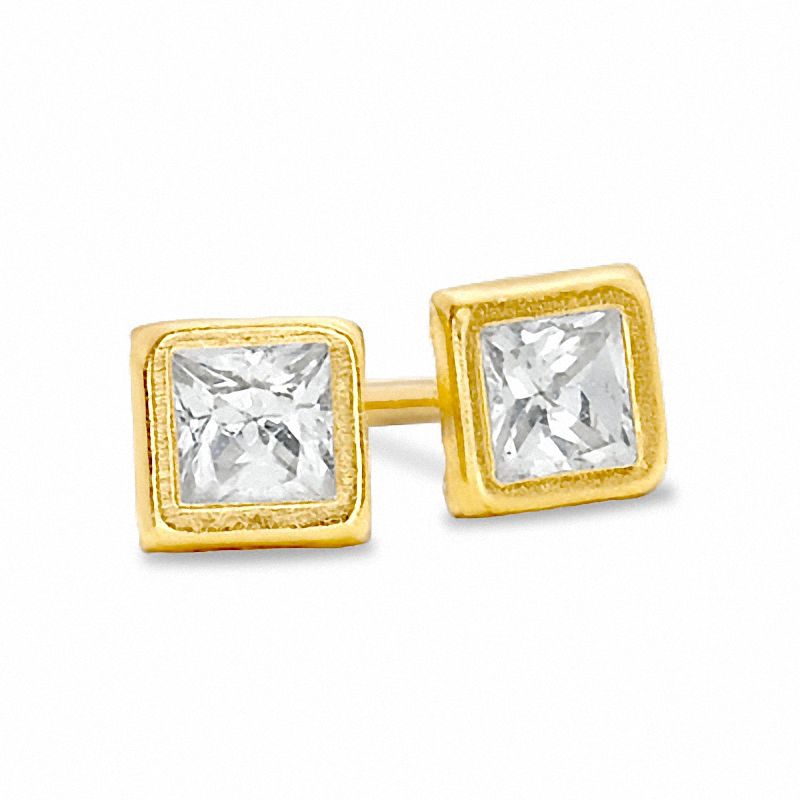 Child's 3mm Princess-Cut Cubic Zirconia Stud Earrings in 14K Gold