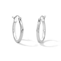 16mm Squared Tube Hoop Earrings in 14K White Gold