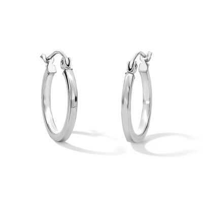 16mm Squared Tube Hoop Earrings in 14K White Gold