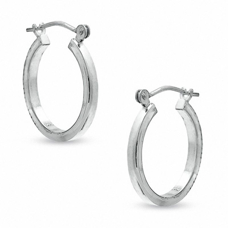16mm Squared Tube Hoop Earrings in 14K White Gold