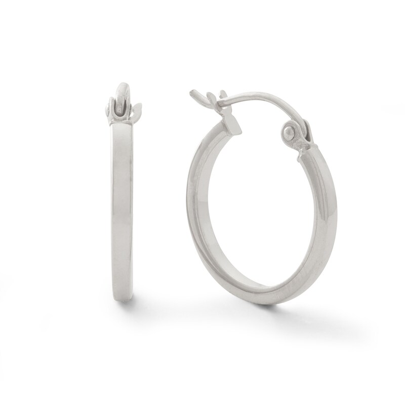 16mm Squared Tube Hoop Earrings in 14K White Gold