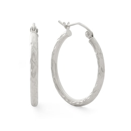 10K White Gold 22mm Diamond-Cut Tube Hoop Earrings