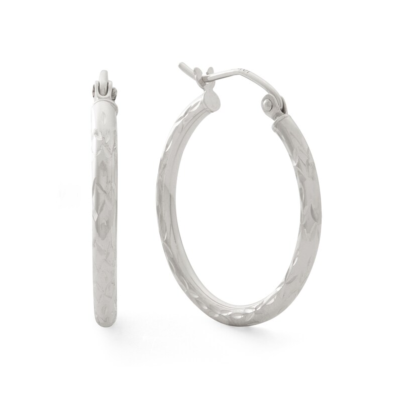 Main Image 1 of 10K White Gold 22mm Diamond-Cut Tube Hoop Earrings