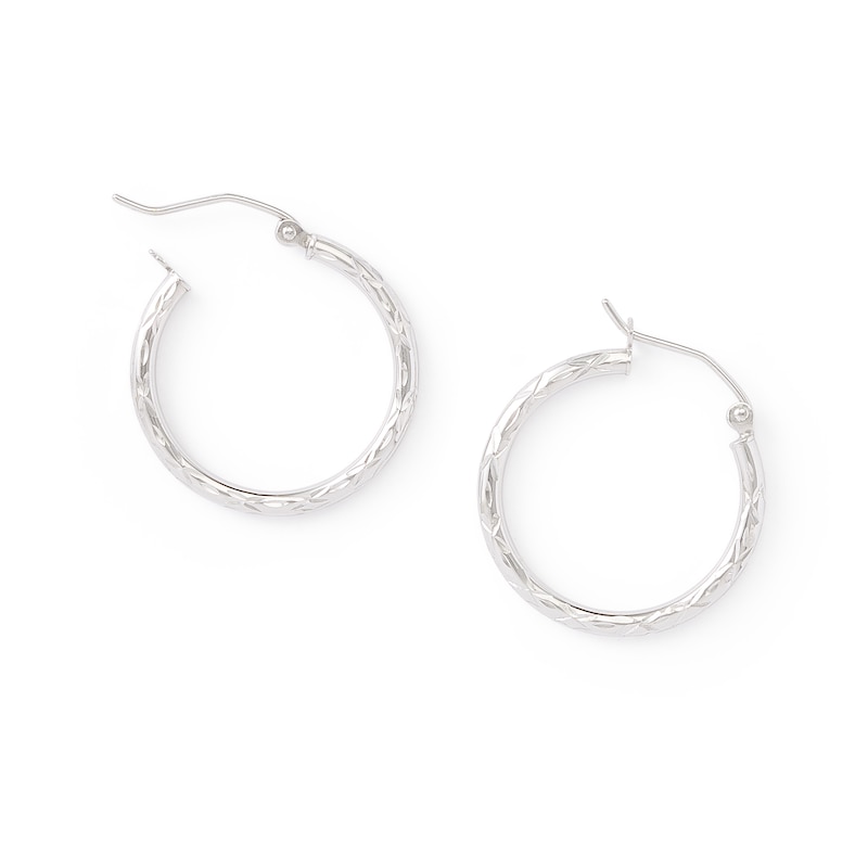 Main Image 2 of 10K White Gold 22mm Diamond-Cut Tube Hoop Earrings
