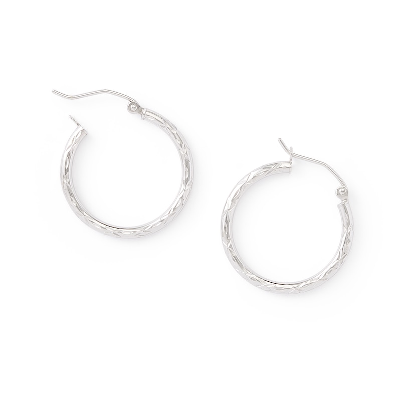 10K White Gold 22mm Diamond-Cut Tube Hoop Earrings