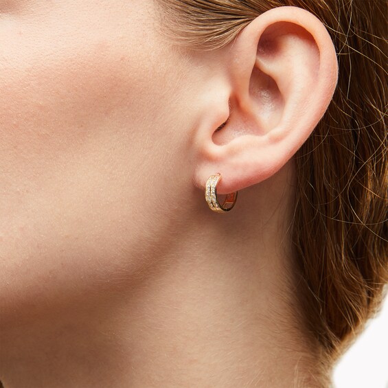 Cubic Zirconia Two Row 11mm Huggie Earrings in 10K Gold