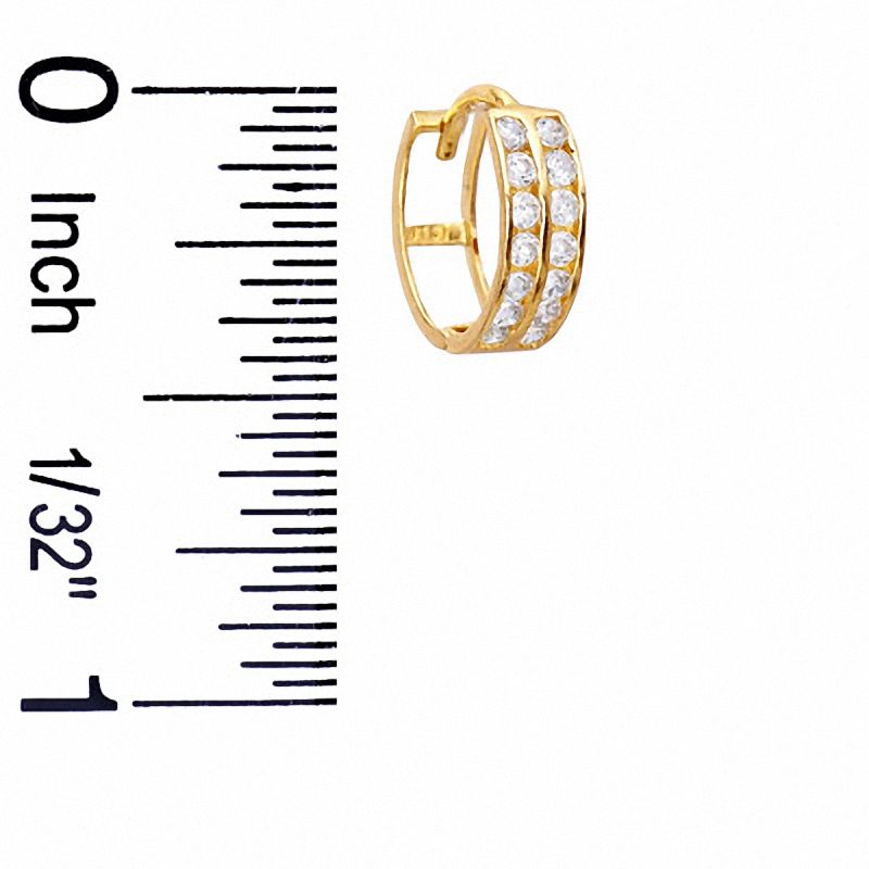 Cubic Zirconia Two Row 11mm Huggie Earrings in 10K Gold