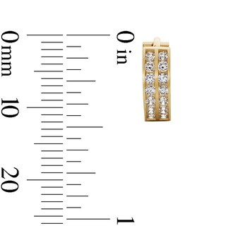 Cubic Zirconia Two Row 11mm Huggie Earrings in 10K Gold
