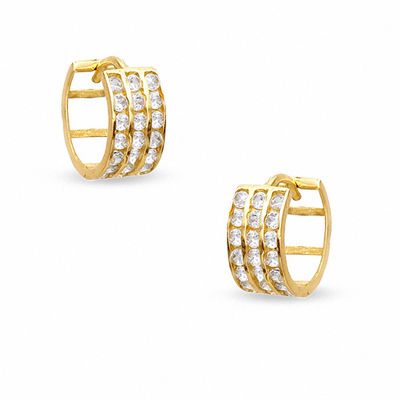 10K Gold CZ Three Row Huggie Hoops