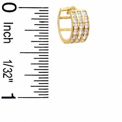 10K Gold CZ Three Row Huggie Hoops