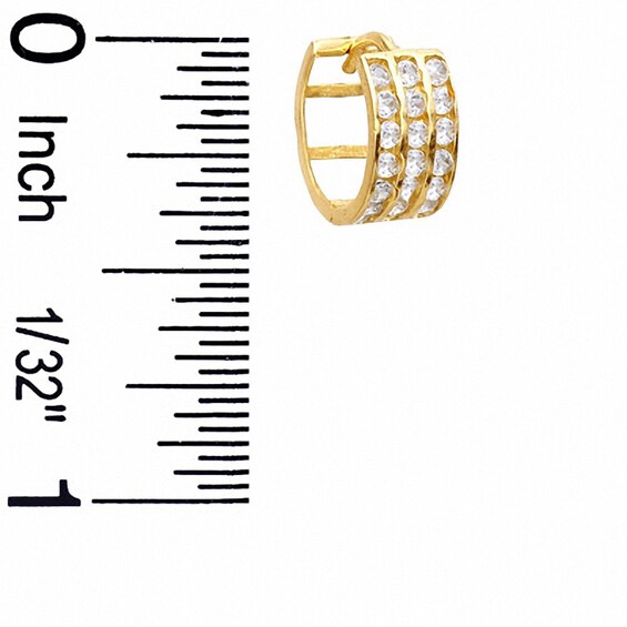 10K Gold CZ Three Row Huggie Hoops