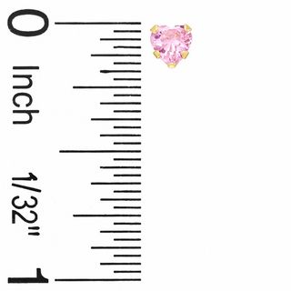 Child's 4mm Heart-Shaped Pink Cubic Zirconia Earrings in 10K Gold
