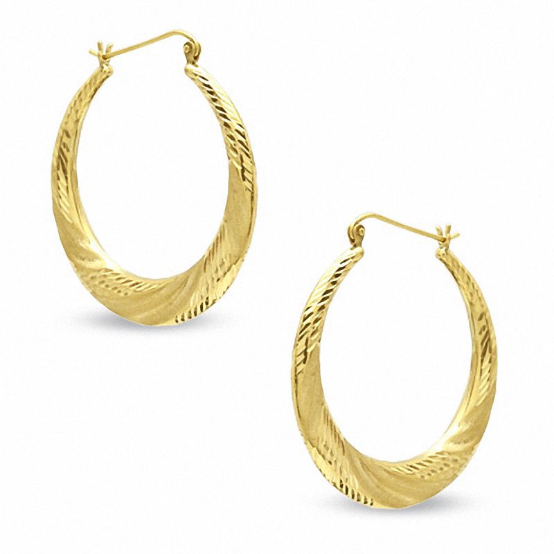 10K Gold Diamond-Cut Hoop Earrings