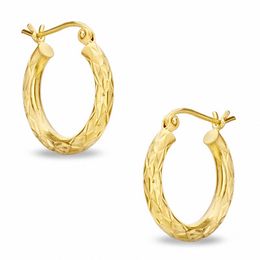 10K Gold 17mm Diamond-Cut Tube Hoop Earrings
