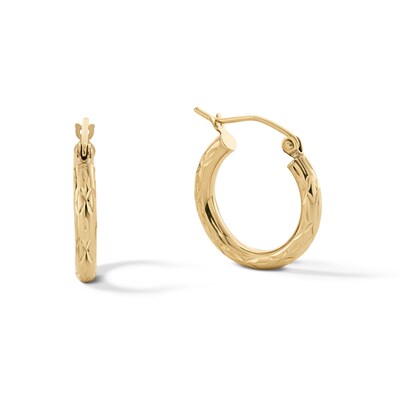 10K Gold 17mm Diamond-Cut Tube Hoop Earrings