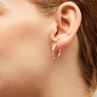 10K Gold 17mm Diamond-Cut Tube Hoop Earrings